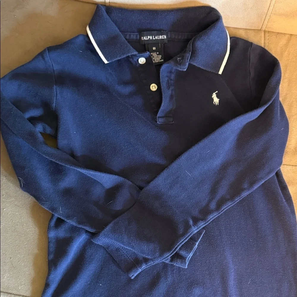 Ralph Lauren girls Classic Polo dress in Navy with White Trim - Picture 2 of 3